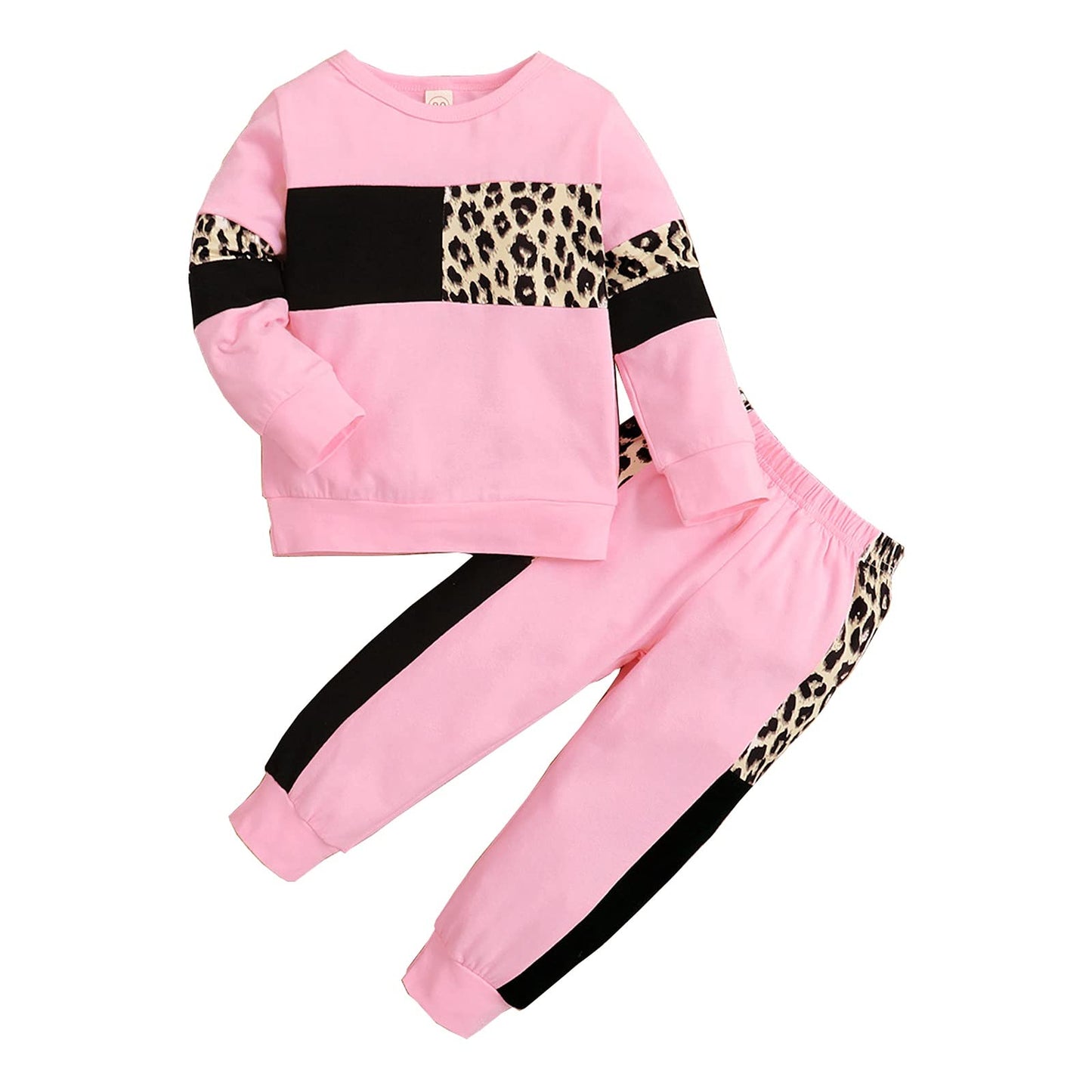 Tikoubabe Toddler Girl Clothes Baby Sweatshirt Leopard Fall Winter Outfits Long Sleeve Tops Pants Set 2 Pcs Pink 2-3 Years 100CM