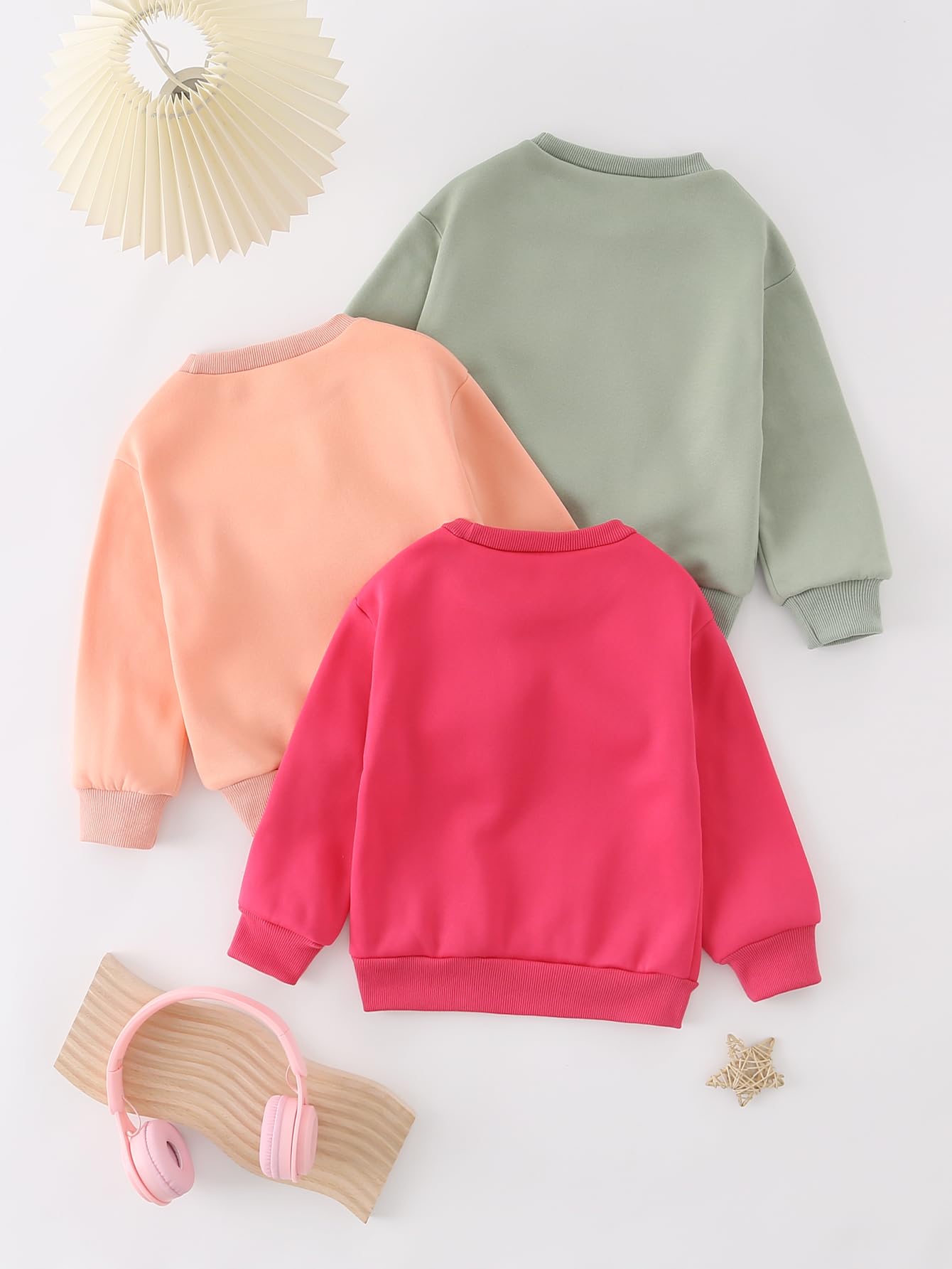 Jolyshlid 3 Pack Girls Sweatshirt Heart Printed Crew-Neck Casual Fall Winter Pullover for Girl 4-5Y Multicolor