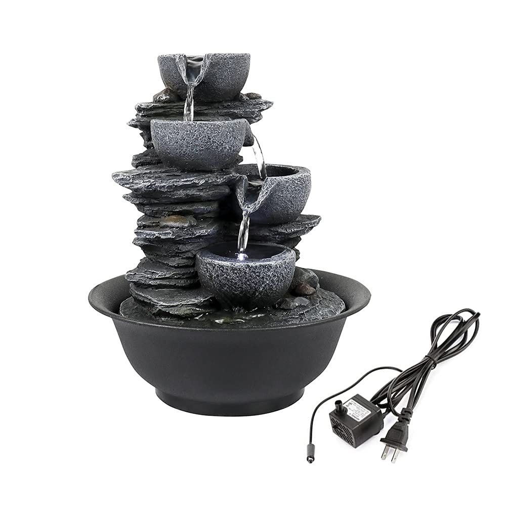 BBabe 10.6inch Rock Indoor Water Fountain Zen Meditation Tabletop Fountain with LED Light for Home Office Bedroom