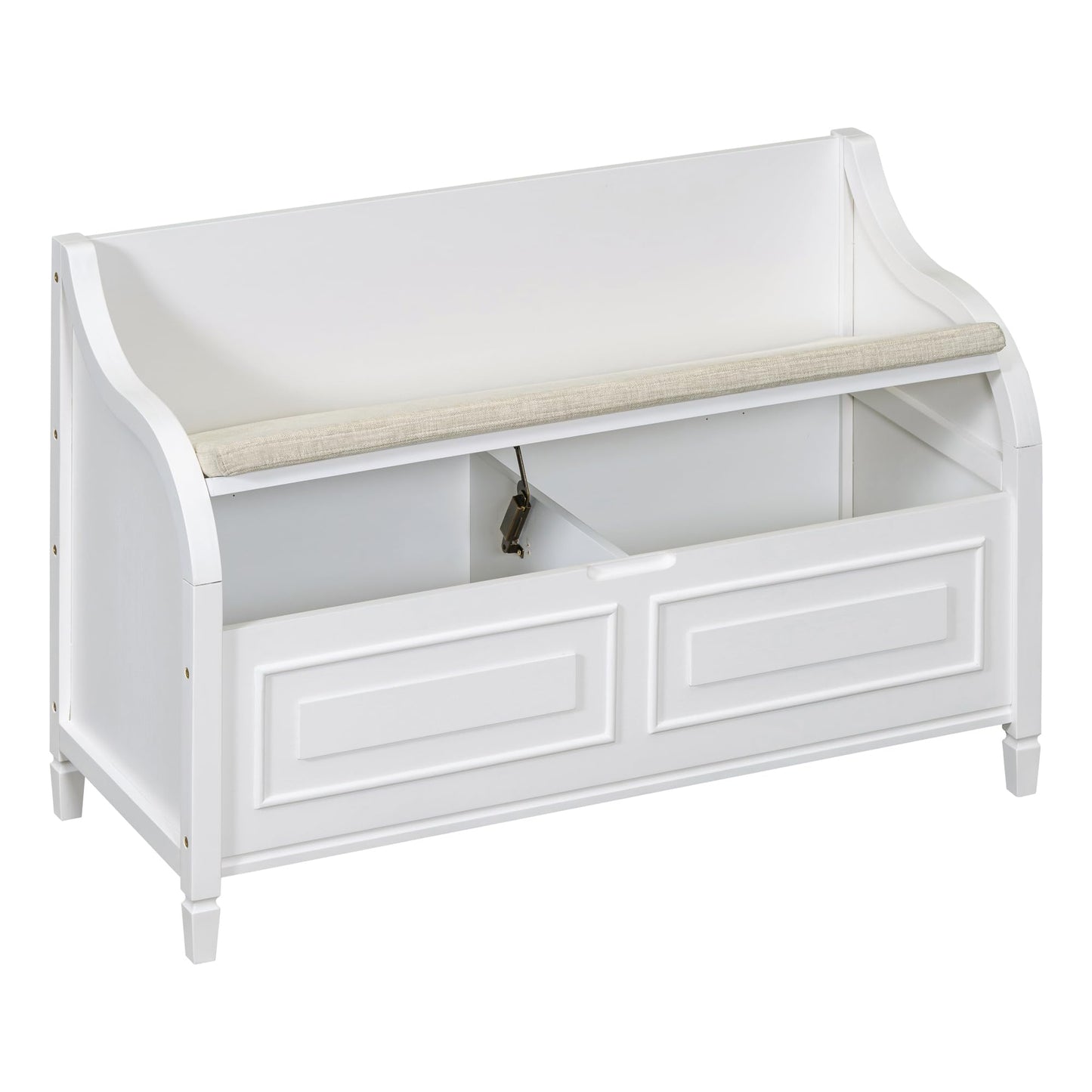 Aisurun 42" Rustic Storage Bench Entryway Bench Shoe Cabinet Ottoman with Safety Hinge, Removable Seat Cushion & Hidden Storage Space for Hallway Entryway Living Room Mudroom End of Bed (White)