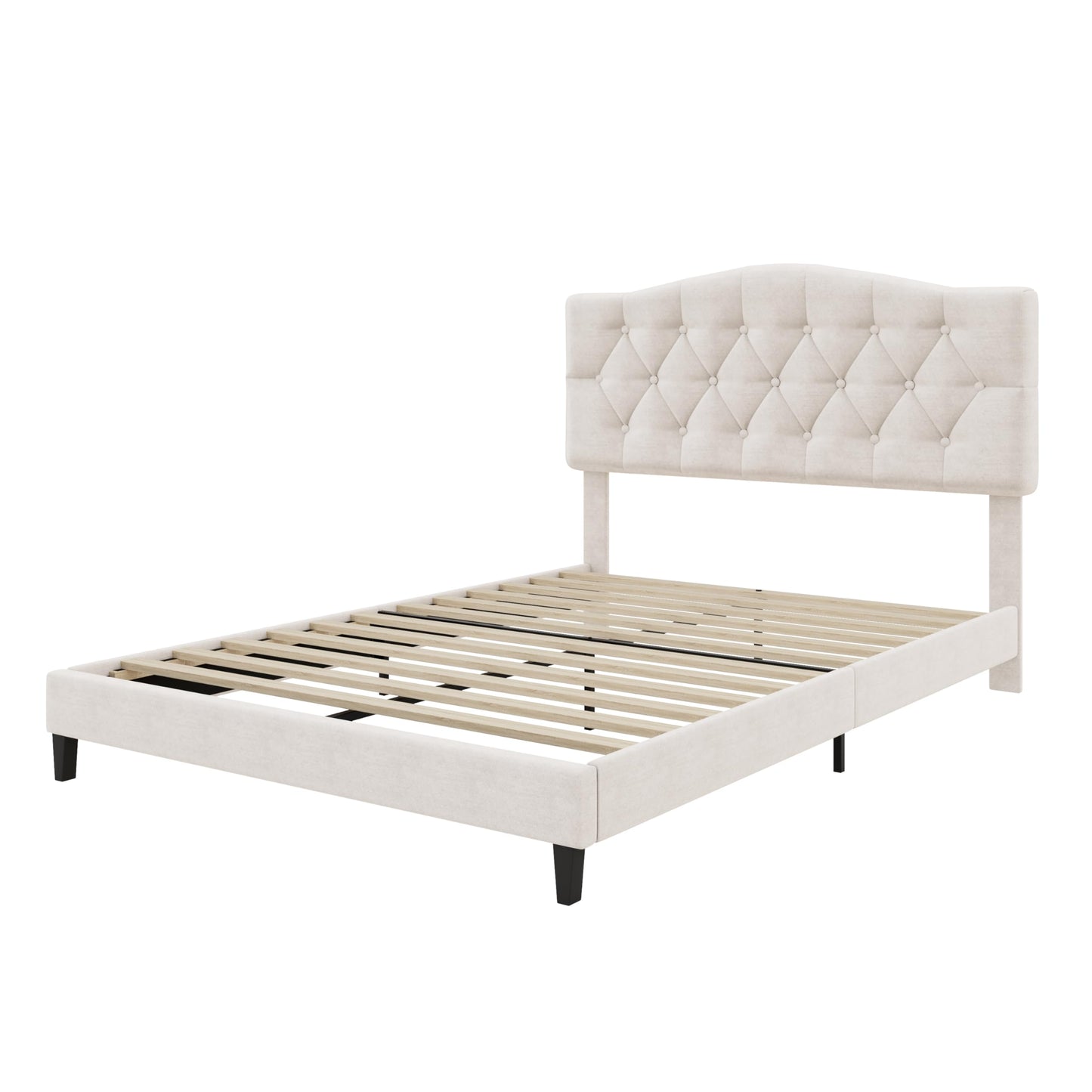Harper & Bright Designs Full Size Upholstered Platform Bed Frame with Adjustable Headboard and Button Tufted, Wooden Slats and Metal Support, No Box Spring Needed,Beige