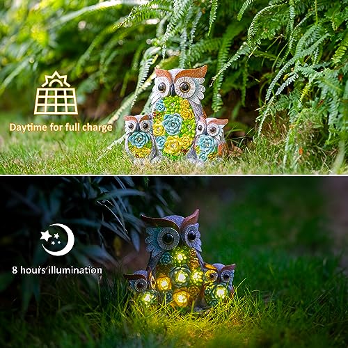 Candieslife Solar Garden Statue Lights Owl Figurine with LED Lights, Outdoor Garden Succulent Ornaments Gift Waterproof Decoration for Outside Patio Yard Lawn Decor