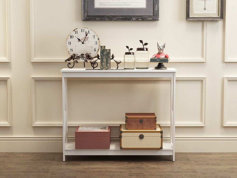 eHomeProducts White Finish 3-Tier X-Design Occasional Console Sofa Table Bookshelf