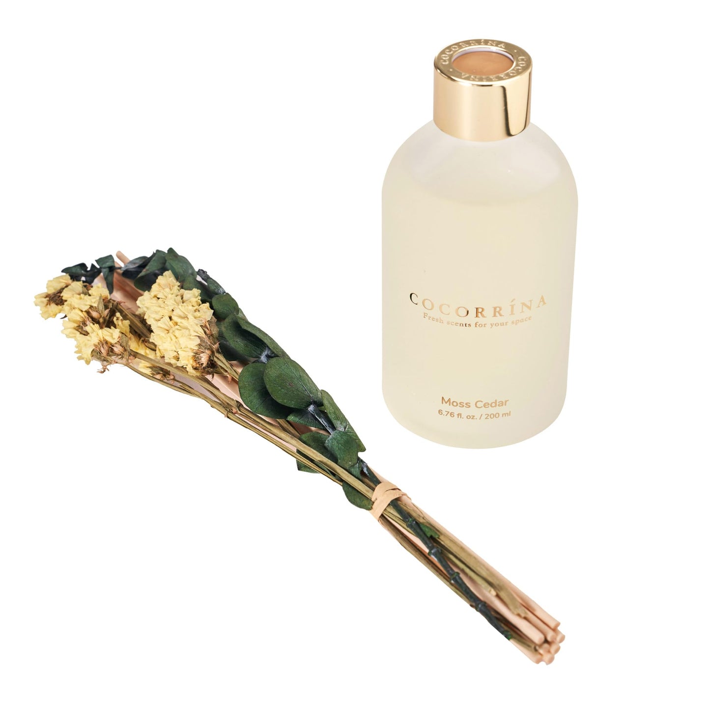 COCORRÍNA Reed Diffuser -Moss Cedar 6.76 oz Flower Reed Diffuser Set with 8 Sticks - Home Fragrance Office Bedroom Bathroom Shelf Decor