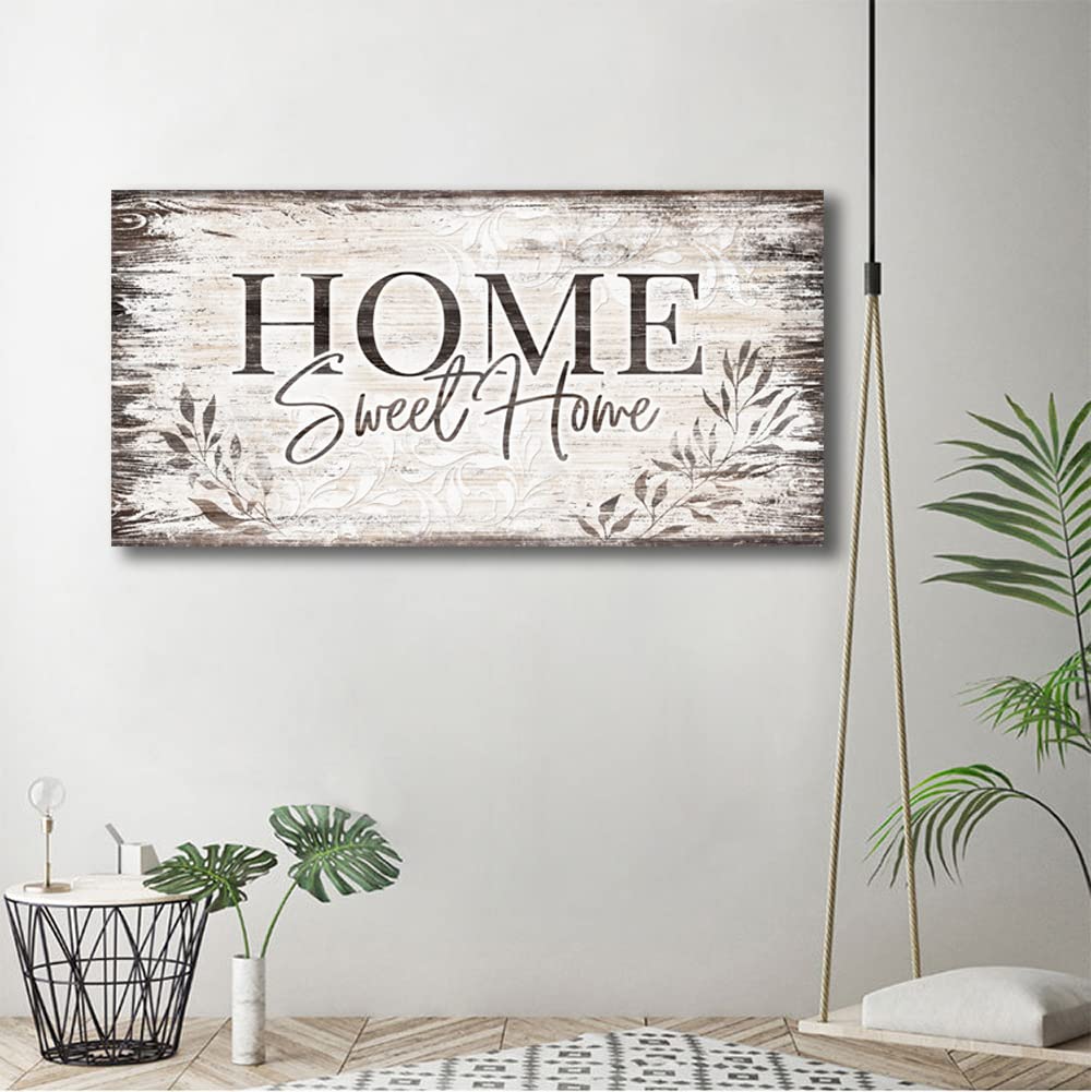 arteWOODS Home Sweet Home Wall Art Sign Large Dark Brown Farmhouse Wall Sign for Living Room Decoration Wooden Board Design Canvas Prints Modern Rustic Artwork Leaf Pictures Wall Decor 20" x 40"