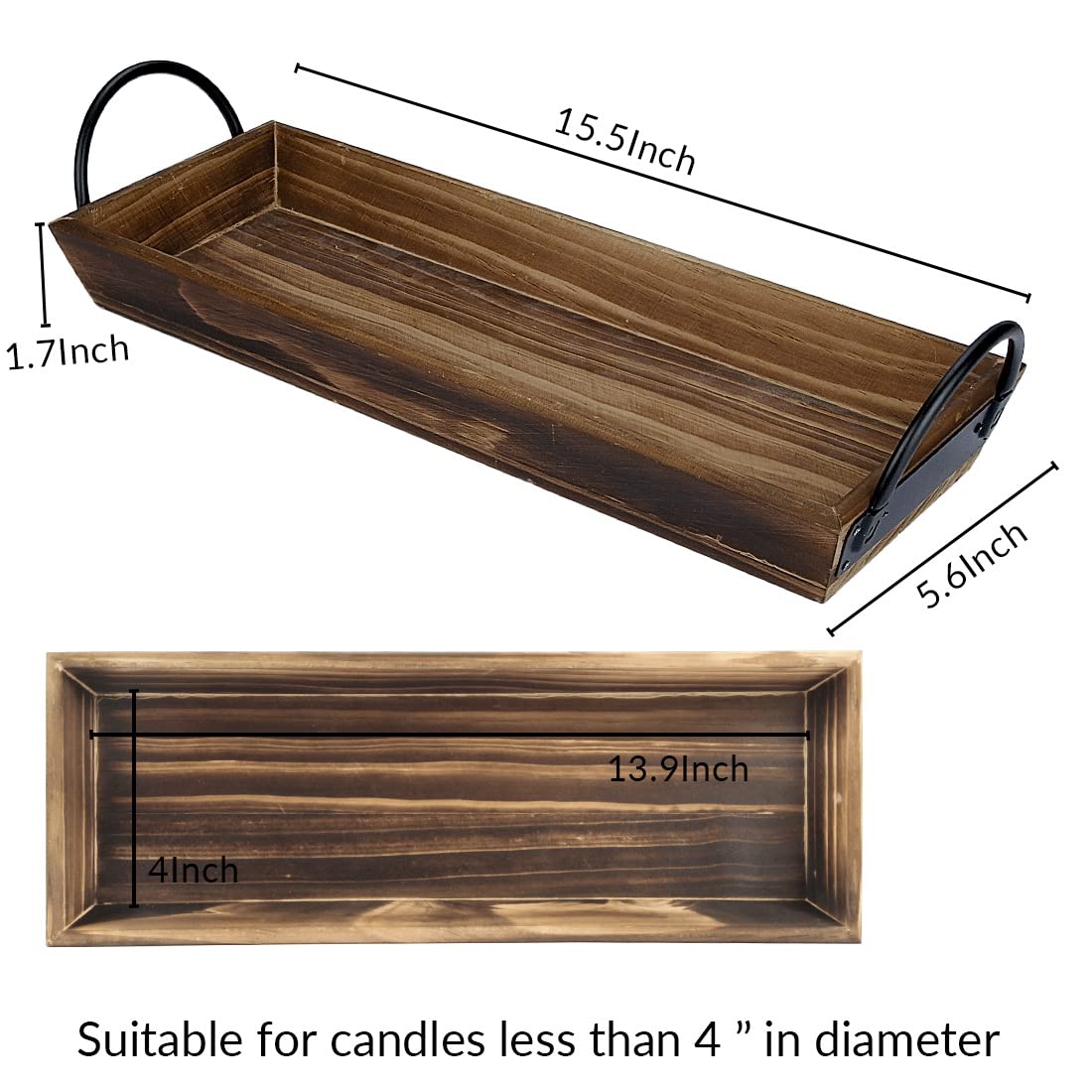 Aglary Wooden Candle Tray, Pillar Candle Holder with Black Metal Handles, Rectangular Centerpiece for Rustic Dining Table,Home Decor Accessories for Kitchen Counter，Coffee Table, Fireplace