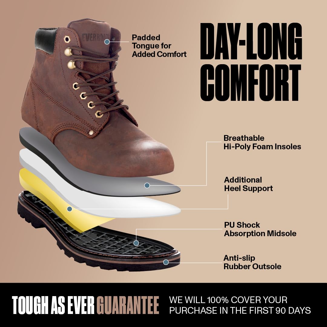 EVER BOOTS Tank Men's Soft Toe Oil Full Grain Leather Work Boots Construction Rubber Sole (10.5 D(M), Darkbrown)