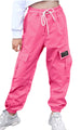 AOWKULAE Women Cargo Pants, Tapered Joggers Drawstring Elastic Waist Loose Pants with Pockets for Women, Rose Pink, Size US Large