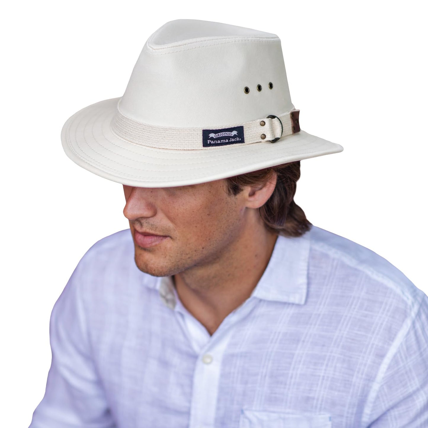 Panama Jack Men's Original Canvas Safari Sun Hat, 2 1/2" Brim, UPF (SPF) 50+ Sun Protection (Natural, Large)