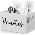 DRASTAR Remote Control Holder, TV Remote Holder, Remote Organizer Caddy for Table, Wooden Remote Box for Nightstand, Bedside Caddy, White