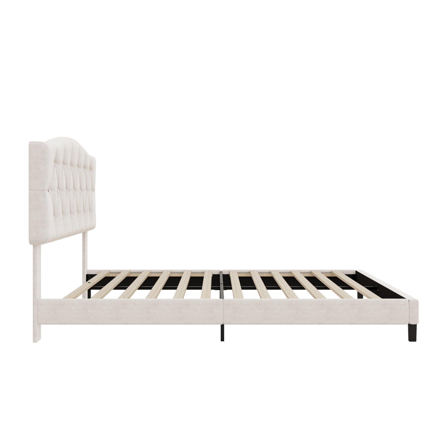 Harper & Bright Designs Full Size Upholstered Platform Bed Frame with Adjustable Headboard and Button Tufted, Wooden Slats and Metal Support, No Box Spring Needed,Beige