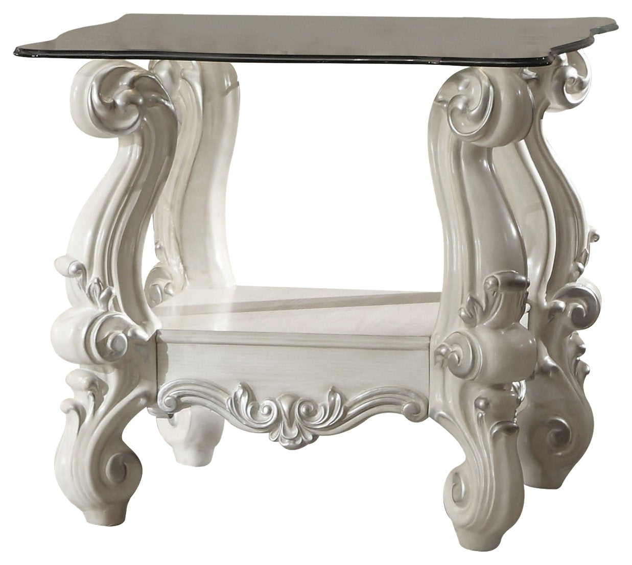 ACME Versailles End Table - 82104 - Bone White & Clear Glass