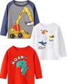 BIBNice 4T Boys Clothes Toddler Long Sleeve T-Shirt Kids Fall Cotton Autumn Top 3 Packs Dinosaur Plane Excavator Size 4