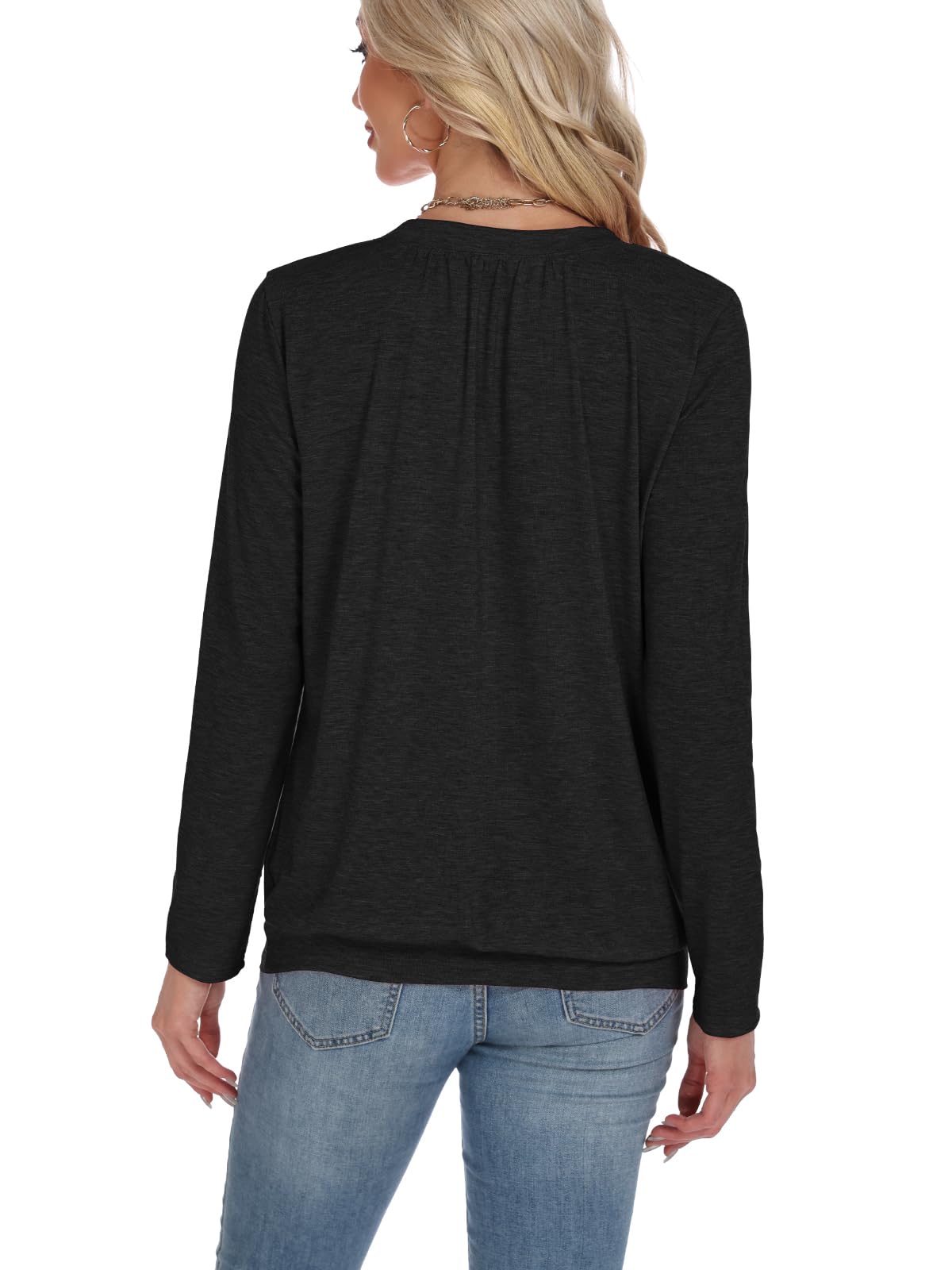 AIZHINENG 2 Pack Women Tops Long Sleeve Shirts V Neck Loose Fit Soft Casual Solid Color T-Shirts Fall Clothing