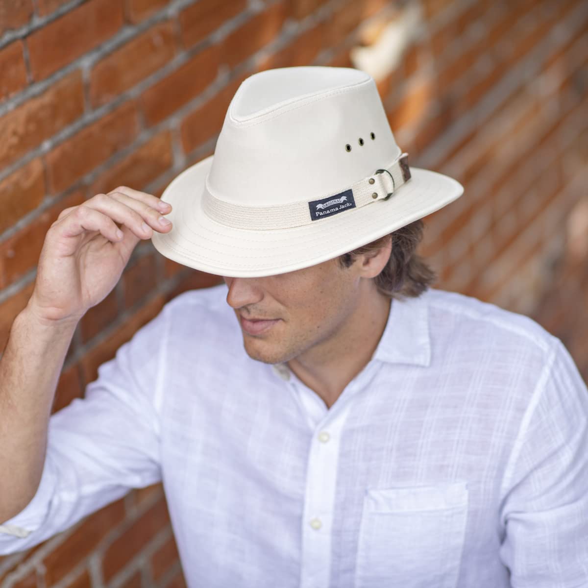 Panama Jack Men's Original Canvas Safari Sun Hat, 2 1/2" Brim, UPF (SPF) 50+ Sun Protection (Natural, Large)