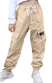 AOWKULAE Women's Cargo Pants, Tapered Joggers Drawstring Elastic Waist Pants with Pockets for Women, Khaki, Large