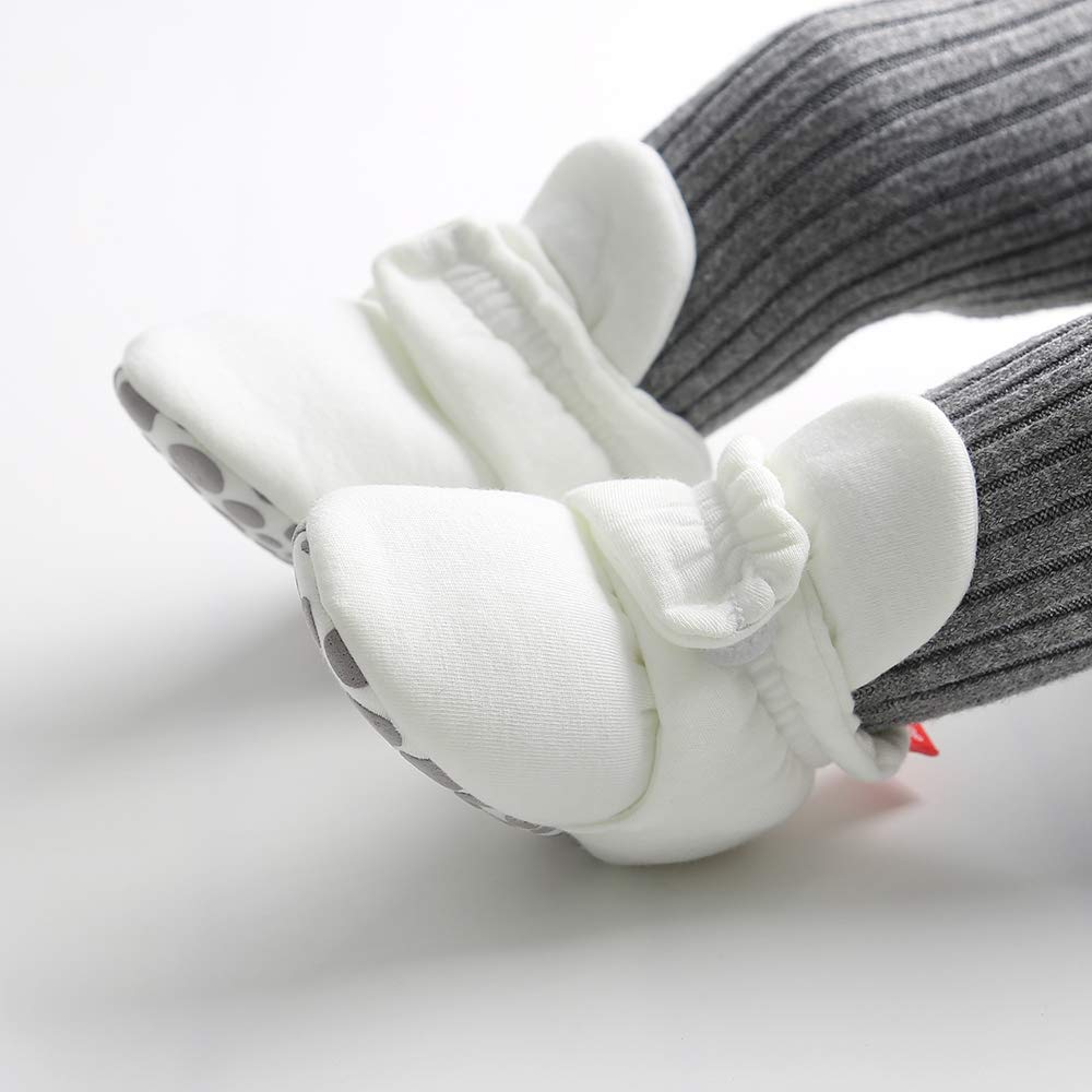 HsdsBebe Unisex Newborn Baby Cotton Booties Non-Slip Sole for Toddler Boys Girls Infant Winter Warm Fleece Cozy Socks Shoes (C White)