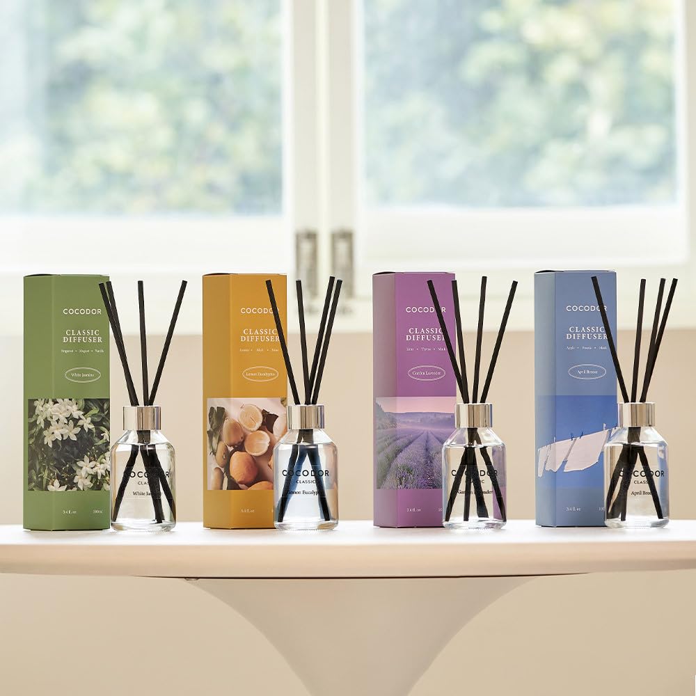 COCODOR Classic Reed Diffuser/White Jasmine/3.4oz(100ml)/1 Pack/Fragrance Scent Essential Oil with Stick Diffuser Set for Home Bathroom Shelf Décor