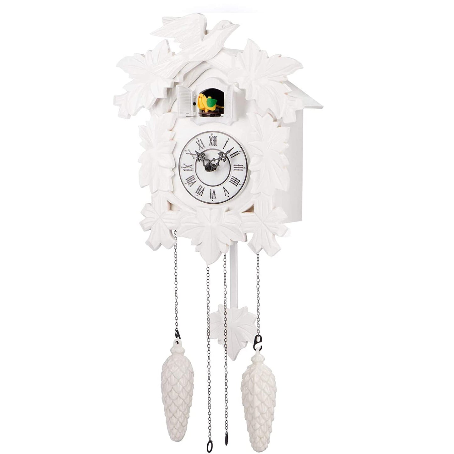 Cuсkoo Cloсk with Night Mode, Hand Carved Birds, Weights and Swinging Pendulum (White)