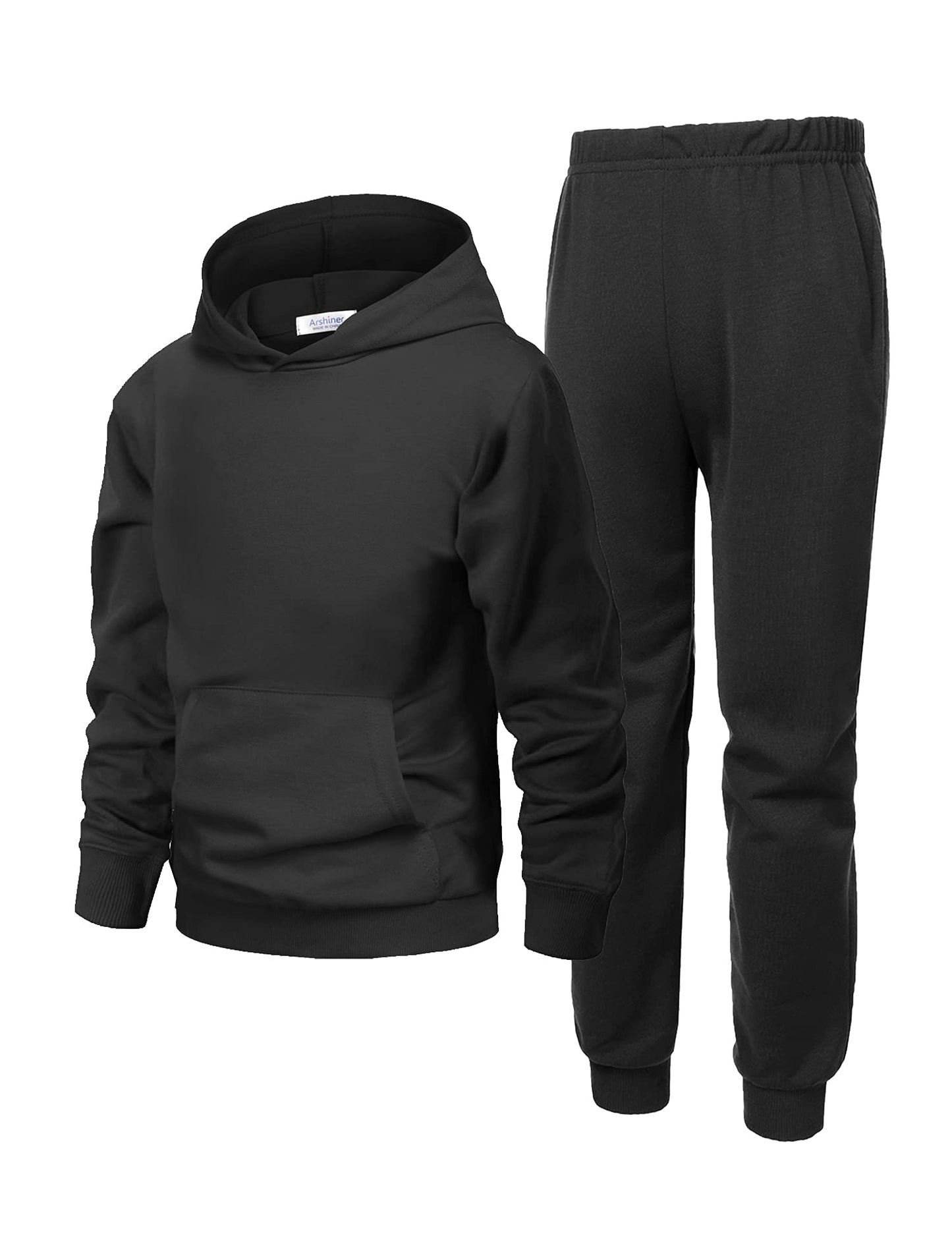 Arshiner 2 Piece Outfit Boys Pullover Hoodies Sweatshirt Suit For Kids Tracksuit Set Black