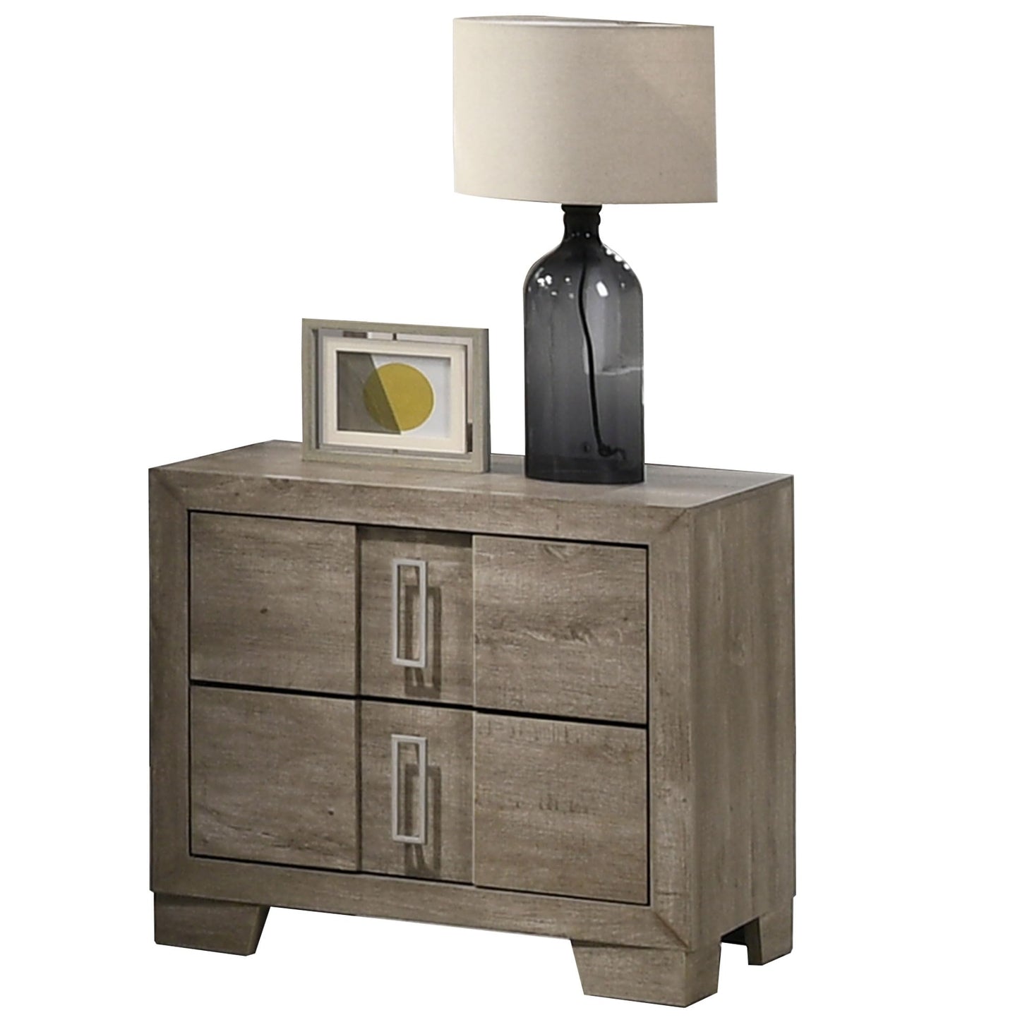 Kings Brand Furniture Dawson Modern 6-Piece King Size Farmhouse Style Bedroom Set in Light Brown Finish - Bed with LED Lights, Dresser, Mirror, Chest & 2 Nightstands