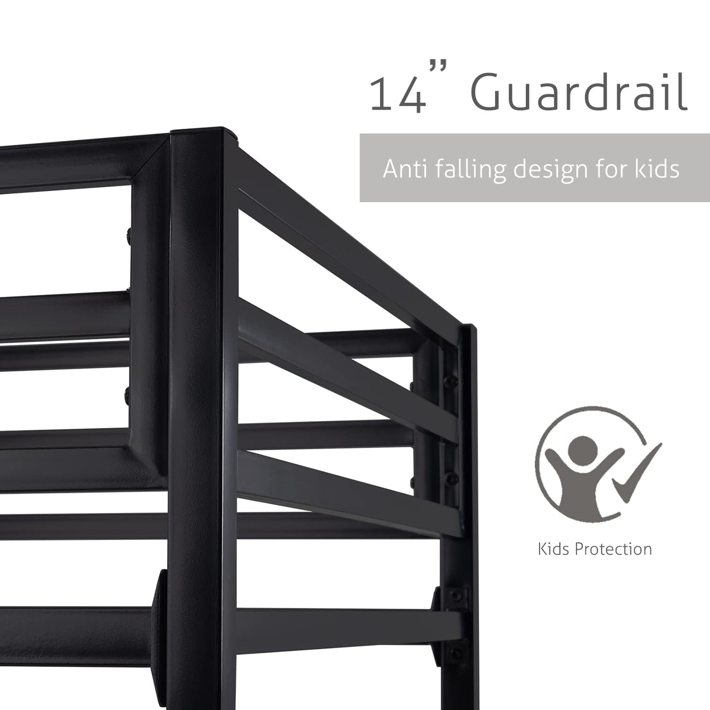 SHA CERLIN Loft Bunk Bed Twin Over Twin Size with Ladder and Guardrail,Heavy Duty Metal Slats Support No Box Spring Needed Small Space Saving Furniture for Bedroom Dorm,Black