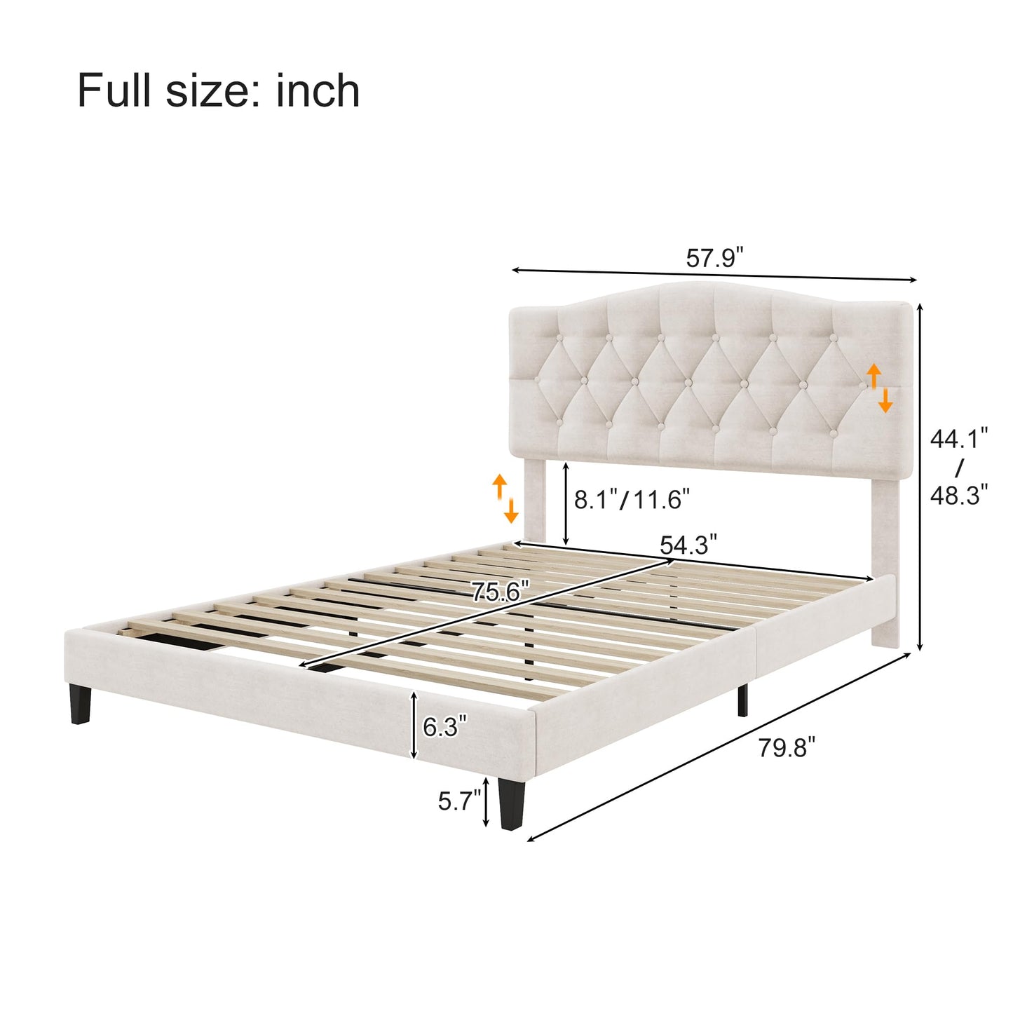 Harper & Bright Designs Full Size Upholstered Platform Bed Frame with Adjustable Headboard and Button Tufted, Wooden Slats and Metal Support, No Box Spring Needed,Beige
