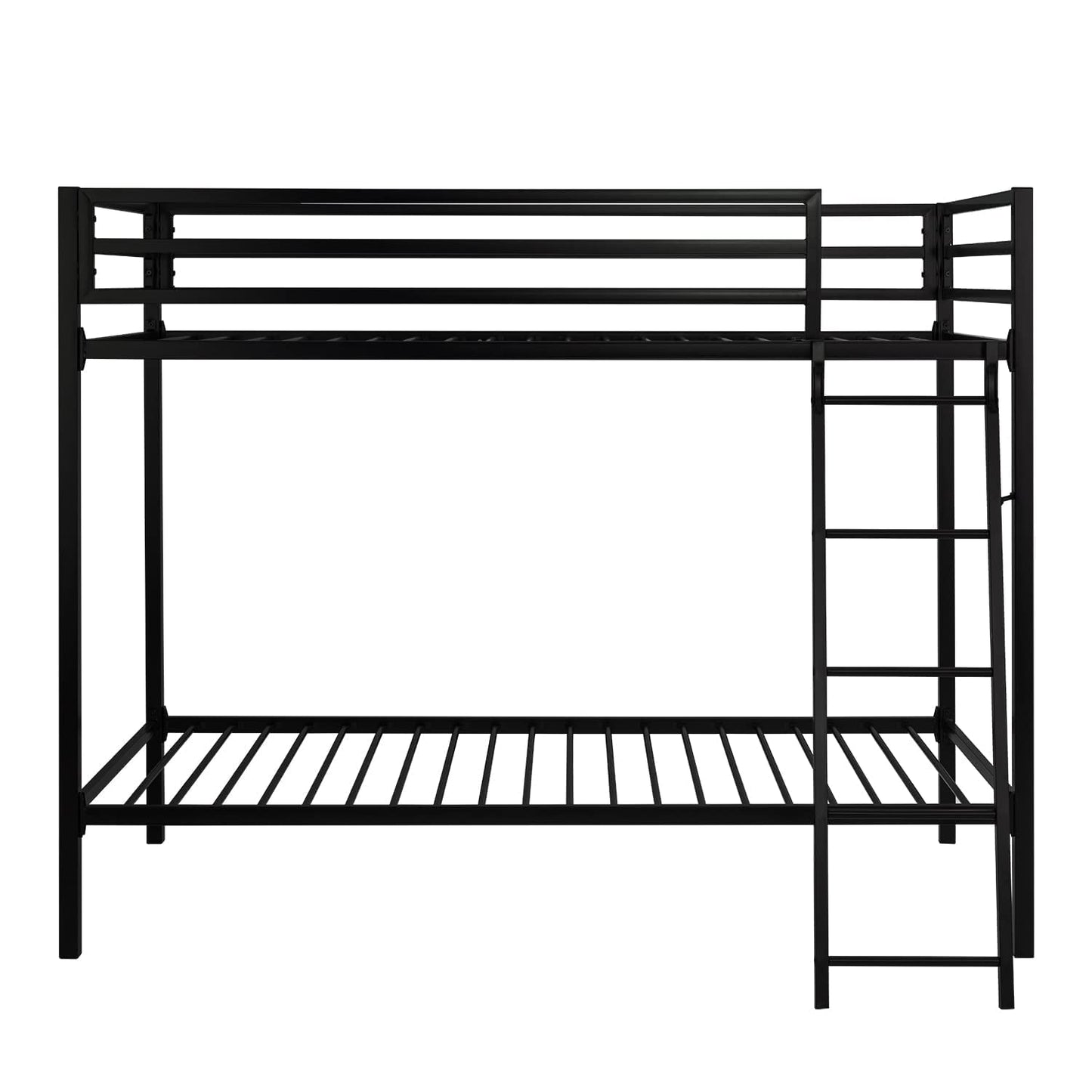 SHA CERLIN Loft Bunk Bed Twin Over Twin Size with Ladder and Guardrail,Heavy Duty Metal Slats Support No Box Spring Needed Small Space Saving Furniture for Bedroom Dorm,Black