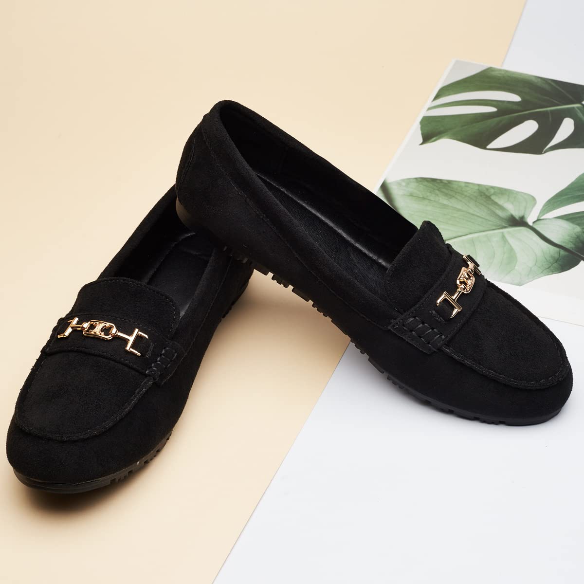 DeYashopin Women's Loafer Shoes Leisure Slip On Work Shoes Comfort Walking Flats Black Velvet 10