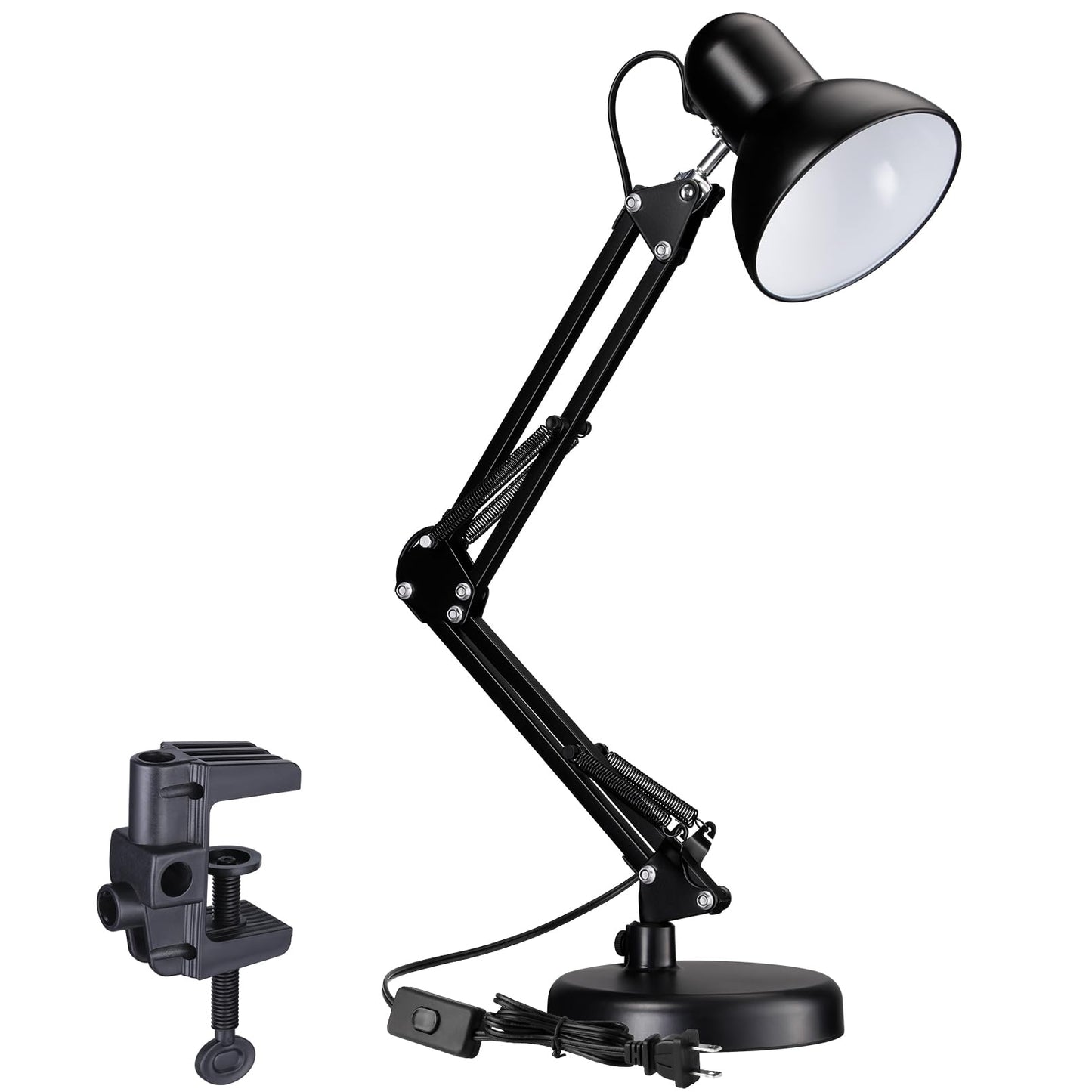TORCHSTAR Metal Desk Lamp with Clamp, Swing Arm , Architect Adjustable Gooseneck Table Lamp, Clip Desk Lights for Home Office, Work, Study, Reading, E26 Base, Multi-Joint, Black