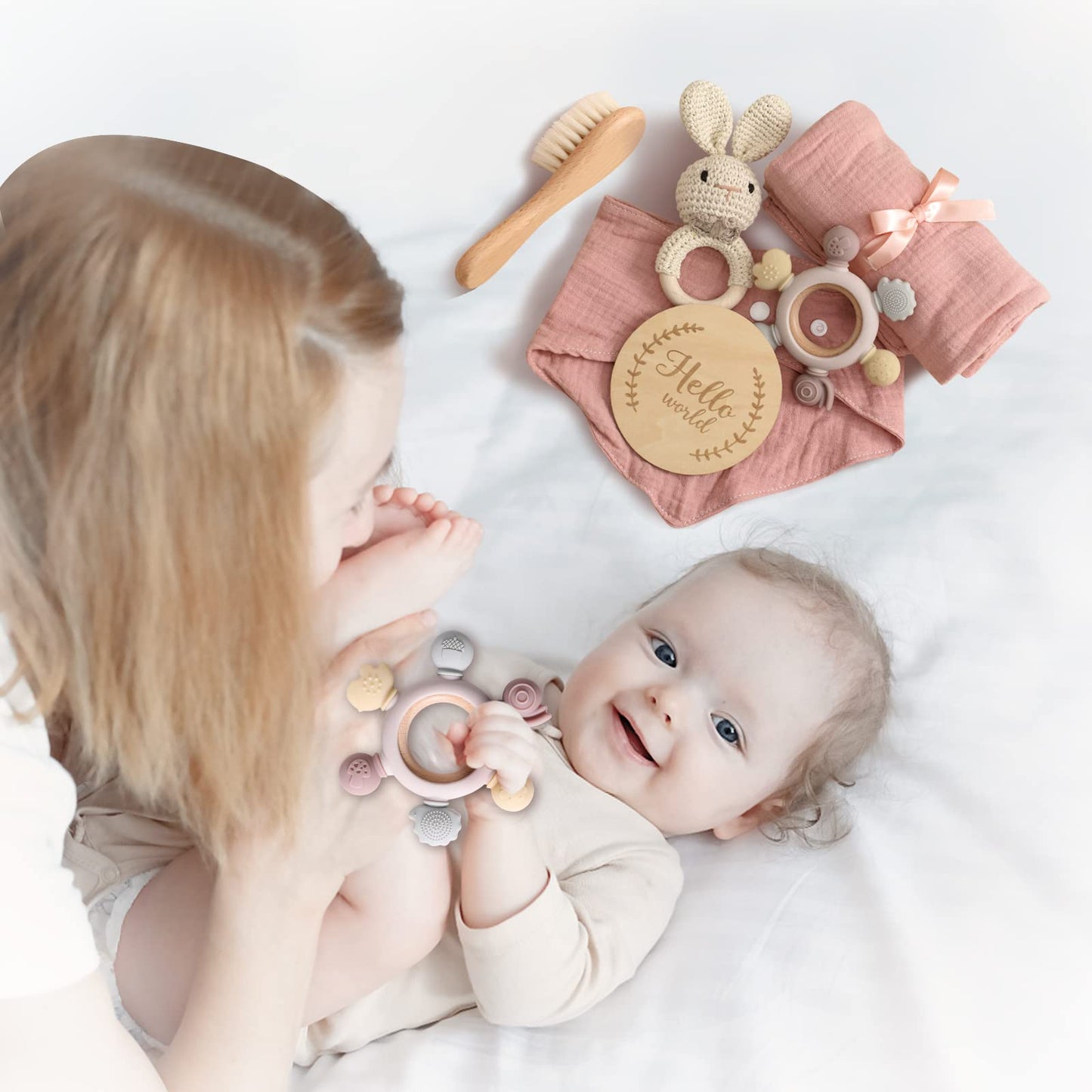 EERKEOD Baby Gift Set for Newborn New Baby Gift Set - Newborn Baby Essentials Baby Bath Set with Baby Blanket Baby Rattle - New Born Baby Girls Gift & Baby Boy Gifts for Baby Shower
