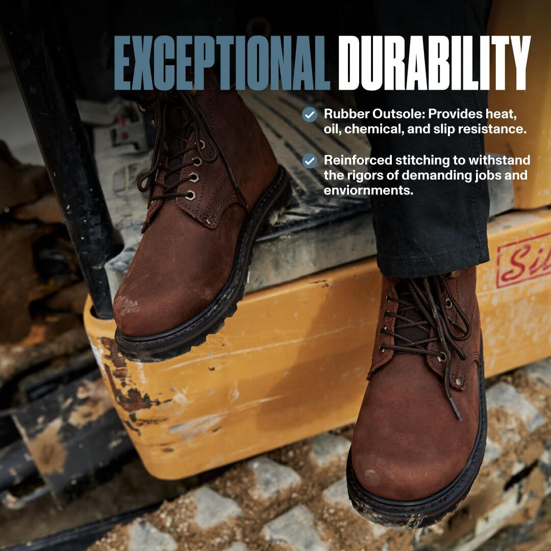 EVER BOOTS Tank Men's Soft Toe Oil Full Grain Leather Work Boots Construction Rubber Sole (10.5 D(M), Darkbrown)