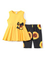 PATPAT Little Girls Clothes Yellow Sunflower Pleated Hem Design Sleeveless Dress Top and Allover Floral Print Short Set Girls Outfits 3T 4T