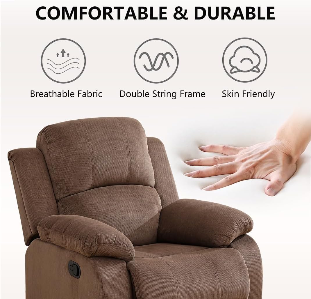 Manual Reclining Sofa Set with Drop-Down Table, Corduroy Sofa Sets, Living Room Furniture Sets, Modern Manual Recliner Sofa Sets with Storage Console for Living Room (Brown, Sectional+Chair)