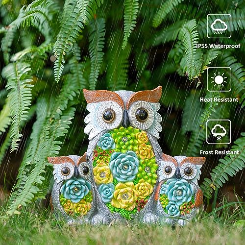 Candieslife Solar Garden Statue Lights Owl Figurine with LED Lights, Outdoor Garden Succulent Ornaments Gift Waterproof Decoration for Outside Patio Yard Lawn Decor