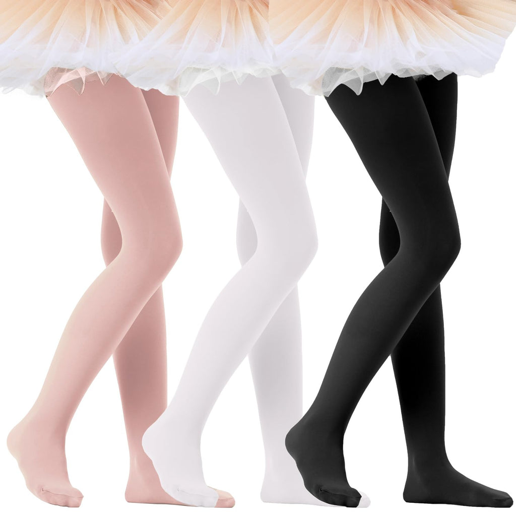 Citystl 3 Pairs Ballet Tights For Girls, Multiple Colors Toddler Ballet Tight, Kids School Dress Cotton(HBF-6/8)