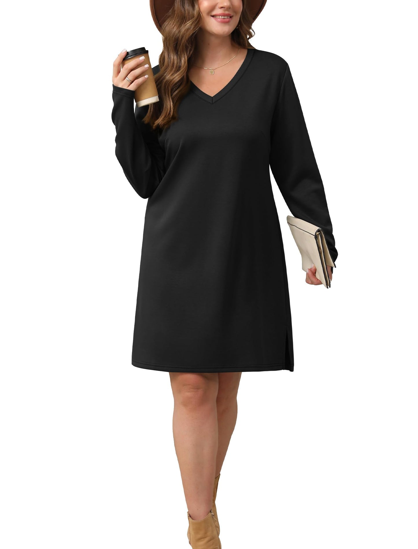 Sampeel Dresses for Women 2025 Casual Long Sleeve Dress Tshirt Work Winter Dresses 2025 Clothes Business Casual Outfits Black L