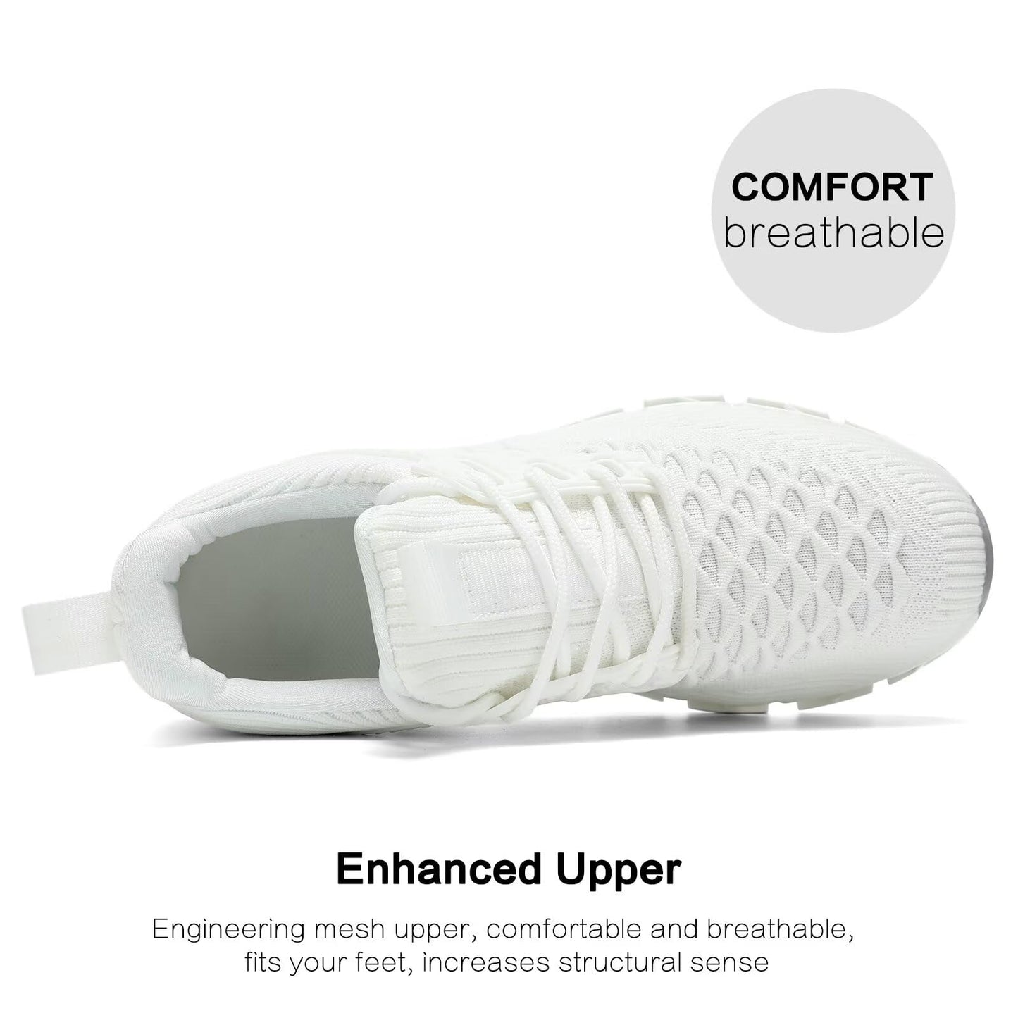 Womens Running Shoes Breathable Mesh Walking Shoes Lace up Tennis Sneakers Fashion Work Sport Gym Cross Trainers White 8.5