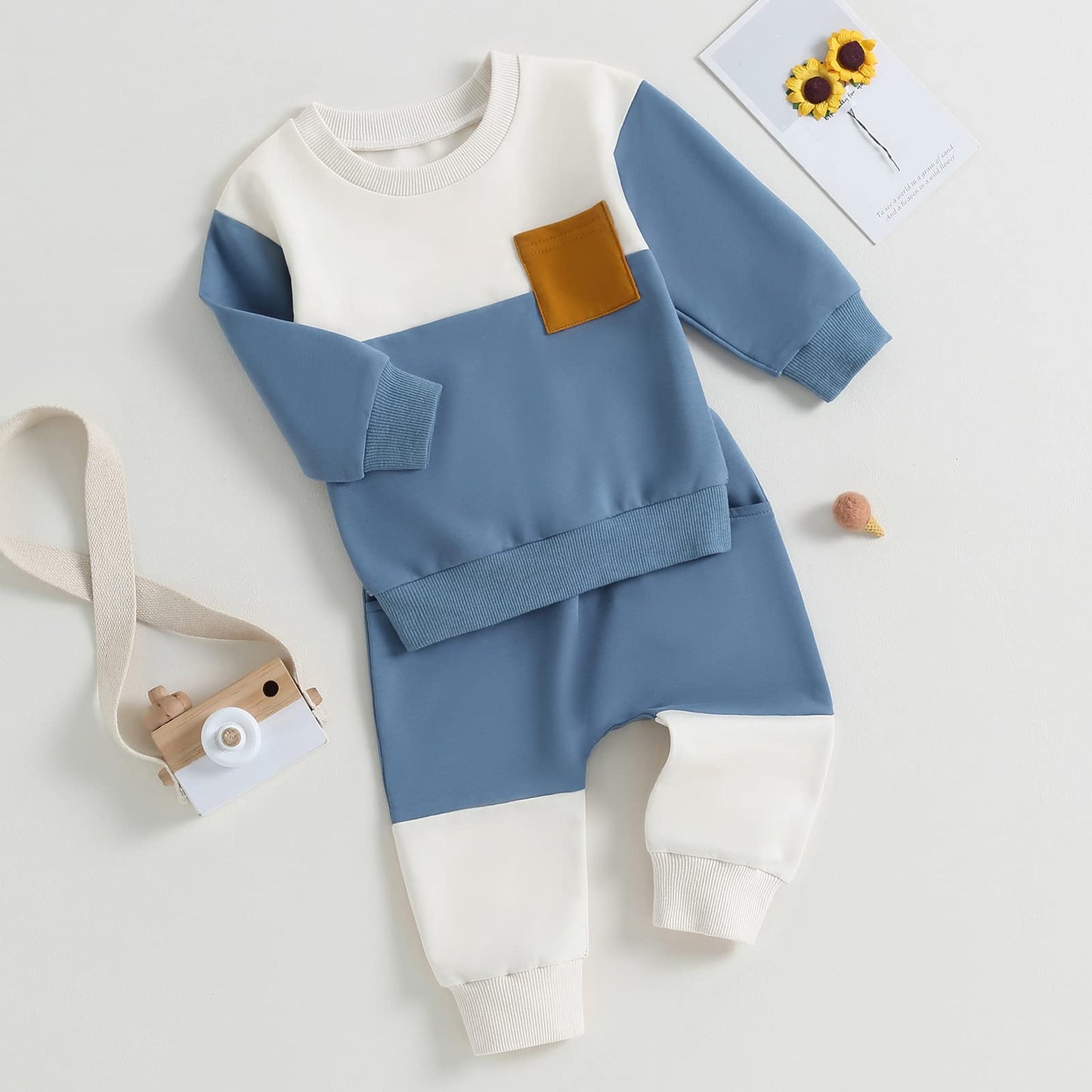 farrubbyine8 Newborn Baby Boy Clothes Set 2pcs Long Sleeve Top and Pants Suit Toddler Baby Fall Winter Clothes (C Blue, 0-6 Months)