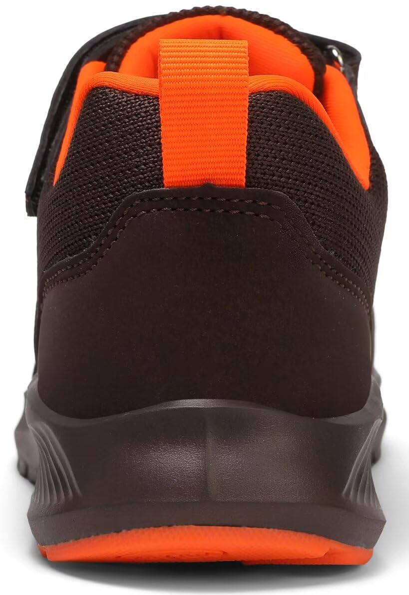 YOLARK Kids Sneakers for Boys Girls Running Tennis Shoes Non-Slip Hiking Walking Shoes Lightweight Breathable Sport Athletic（Brown Big 4.5）