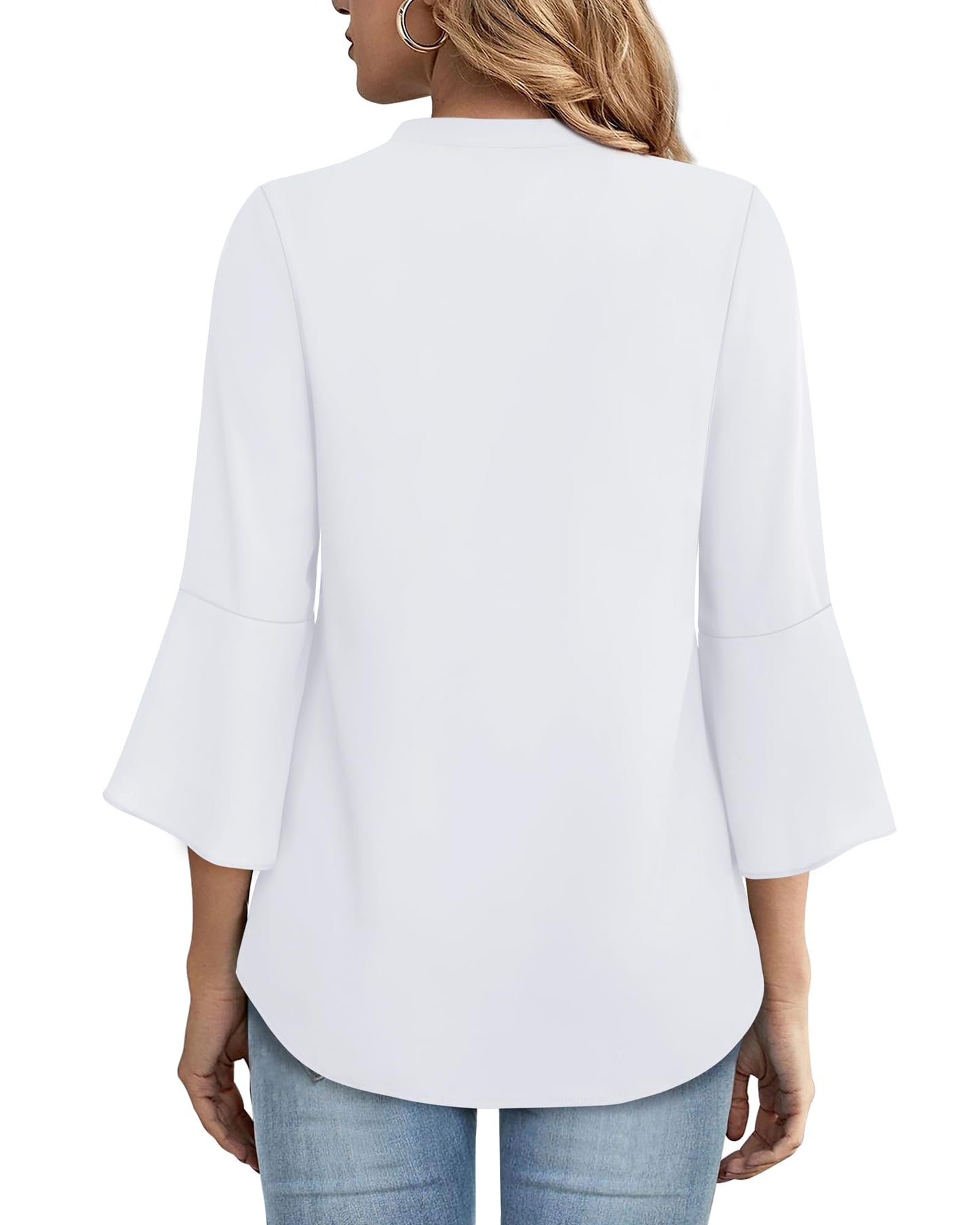 Gaharu Womens Business Tops: 3/4 Length Sleeve Lightweight Blouse for Work Office - Fashion Summer Professional Chiffon Shirts Solid White XXL