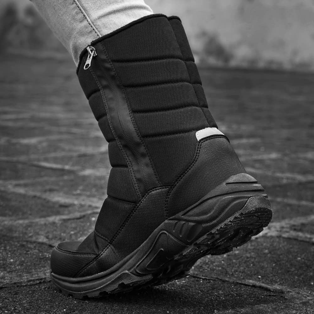 SILENTCARE Mens Winter Mid-Calf Snow Boot Fur Warm Waterproof Slip On Outdoor Athletic