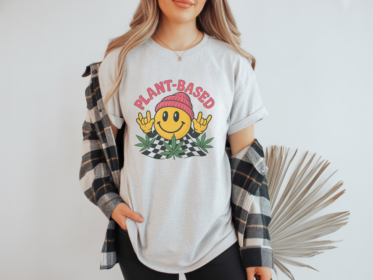 Plant Based Weed T Shirt | Marijuana Leaf Smiley :) Bong Hat | Hippie Unisex Graphic Tee