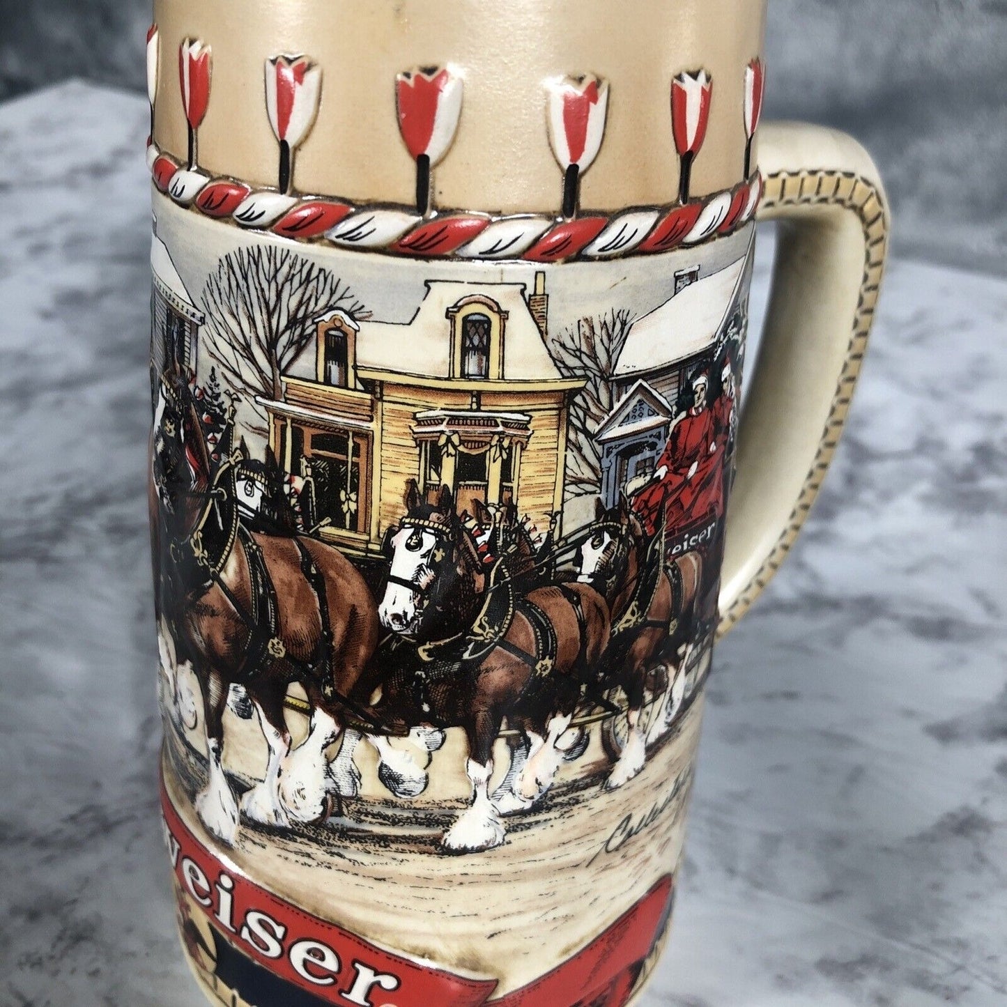 Anheuser-Busch Budweiser Clydesdale Holiday Ceramic Beer Stein 1986 "B" Series