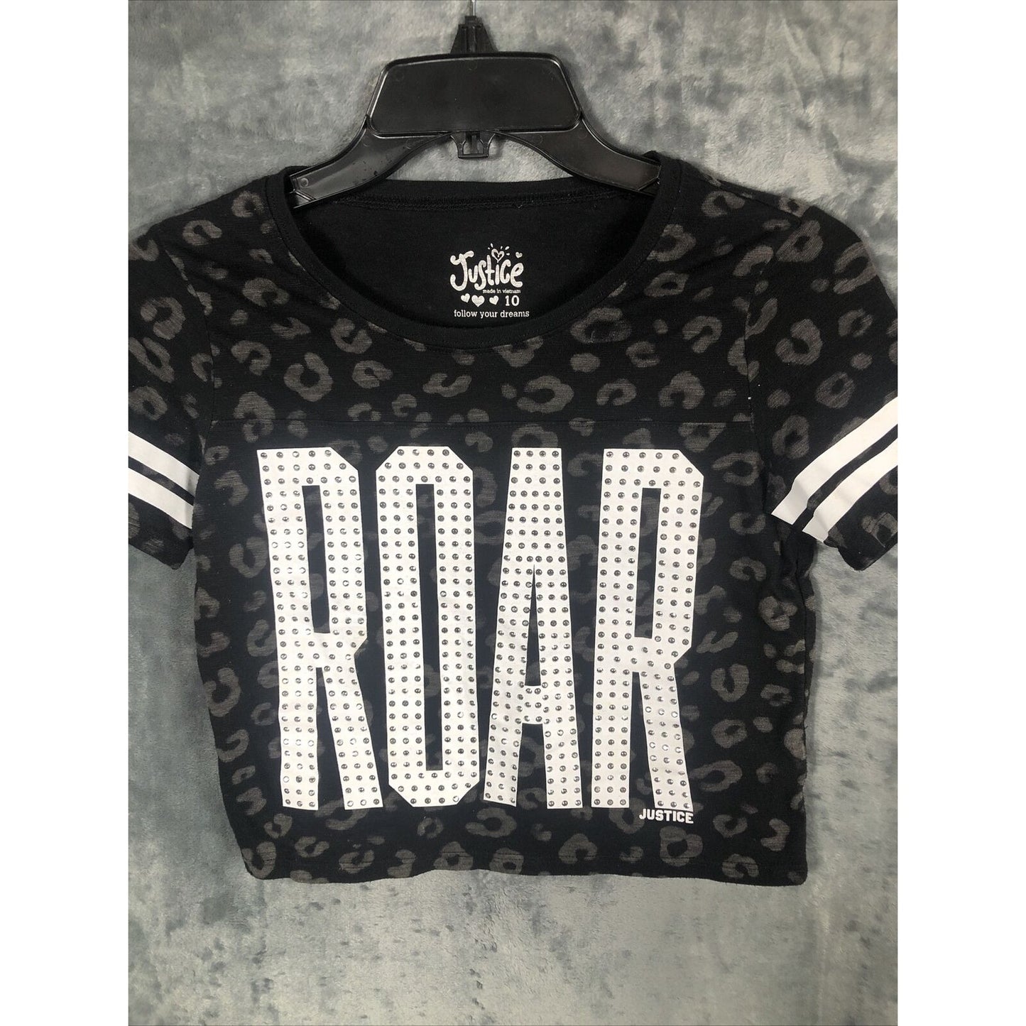 Justice Follow Your Dreams Girls T-Shirt Black Size 10 Roar Justice Studded