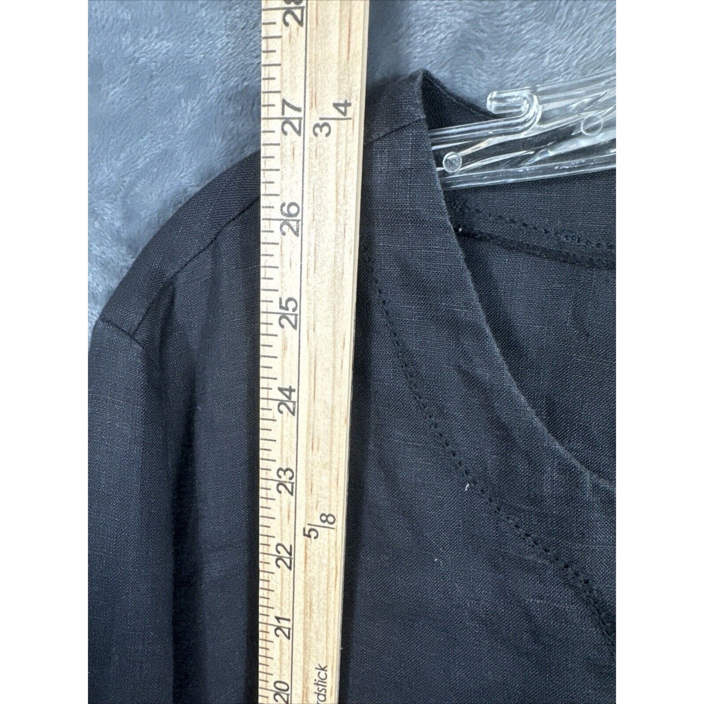 Dialogue Women’s 100% Linen Black V-Neck Long Sleeve Blouse Size 10