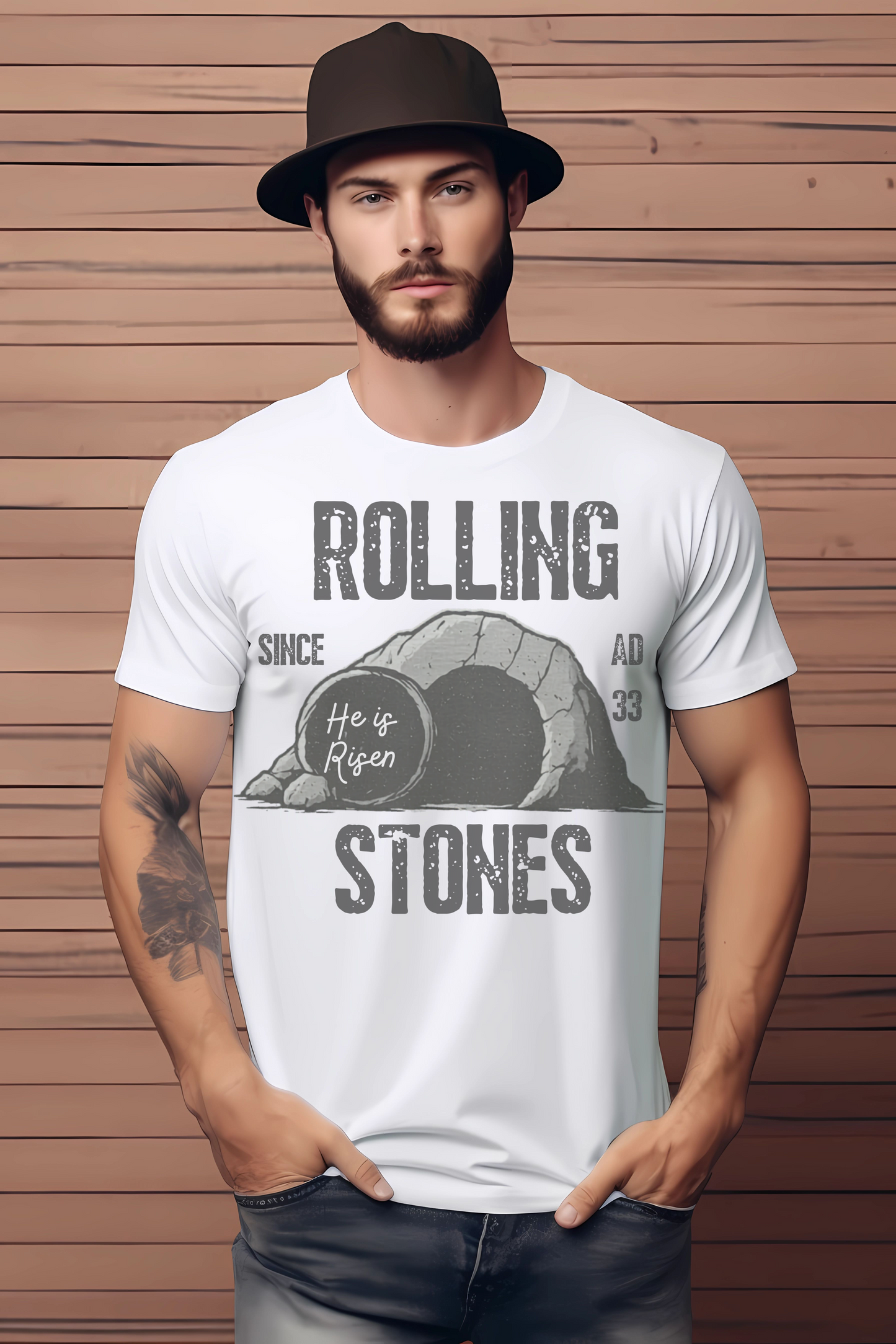 Rolling Stones He is Risen Christian T-Shirt, Religious Easter Gift, Vintage Graphic Tee, Christian Apparel, Funny Religious Shirt