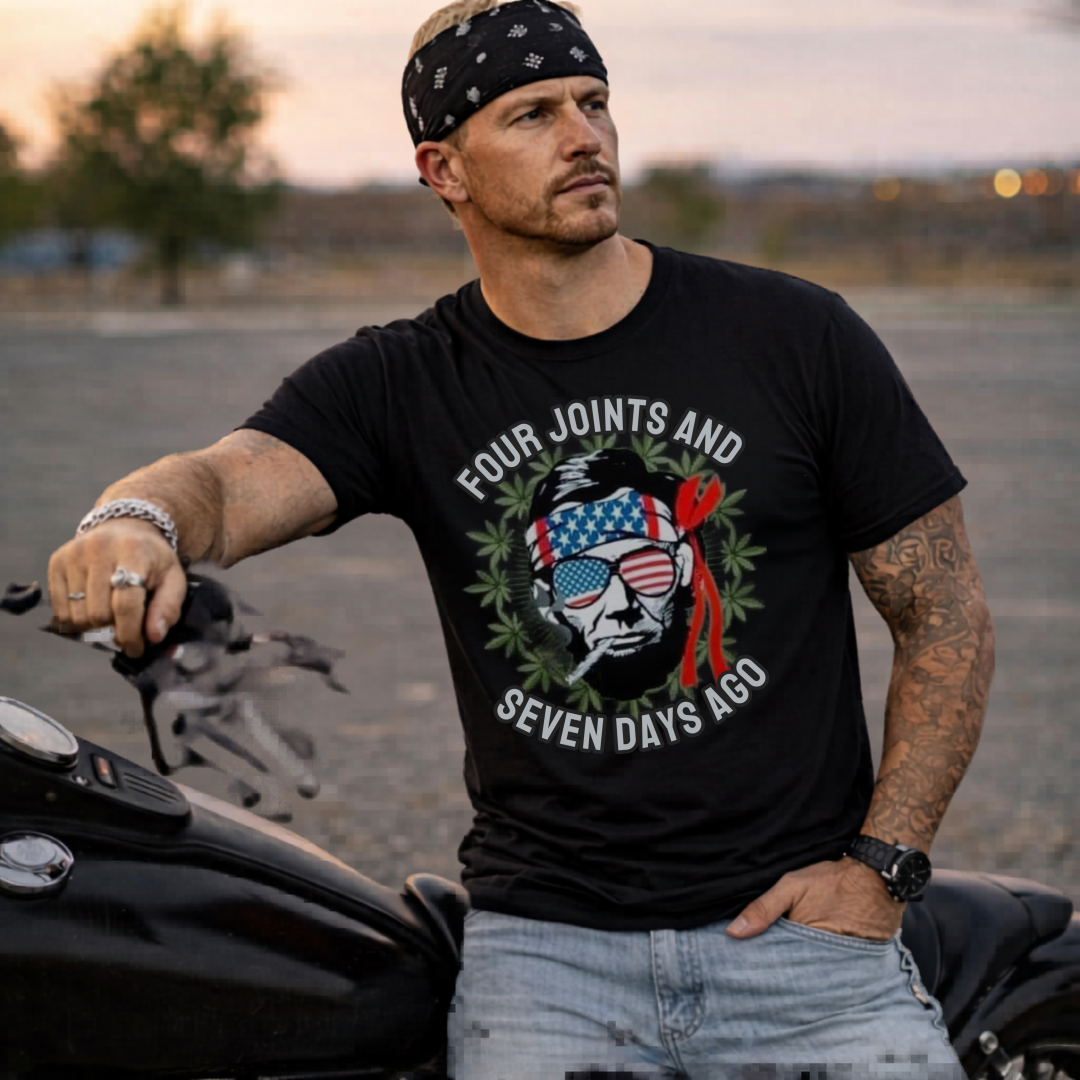 Patriotic 4 Joints and 7 Days Ago Shirt Stoner Humor Tee with Quote, Funny USA T-Shirt, Biker Gift, Cool Graphic Gildan Shirt