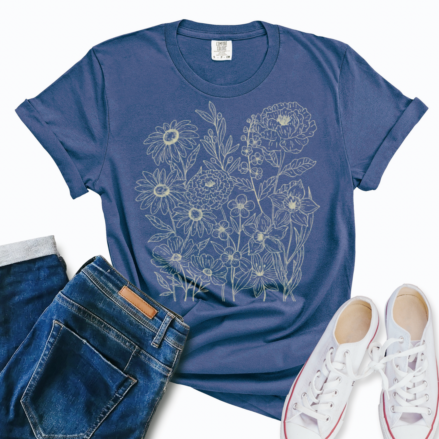 Floral Graphic Tee, Artistic Flower Shirt, Boho Chic Top, Women's Casual T-Shirt, Nature Lover Gift, Unique Graphic Tee, Stylish Summer Shirt
