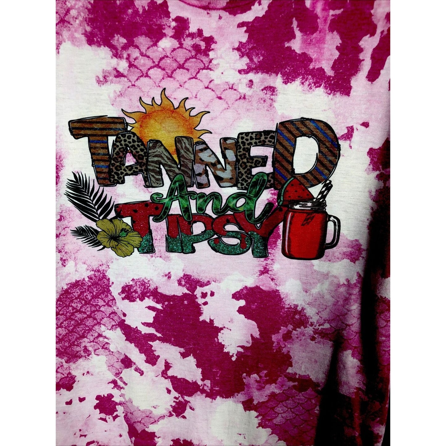 Tanned & Tipsy Shirt Women’s Pink Mermaid Style Handmade Adult Size Large T-Shirt